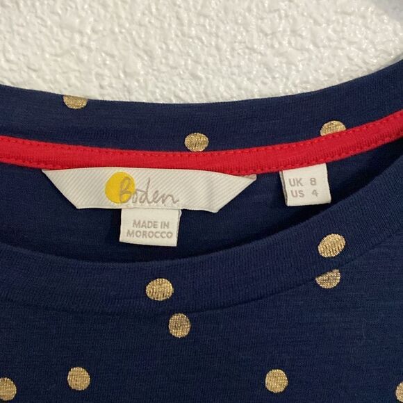 Boden- navy and gold polka dot classic tee- Size 4 (small) - Picture 4 of 6